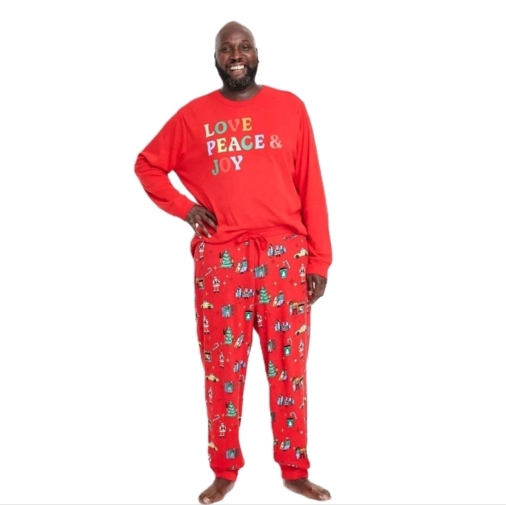 Wondershop Men's 2 piece Pajama Set - Red - Love Peace & Joy holiday - X LARGE
